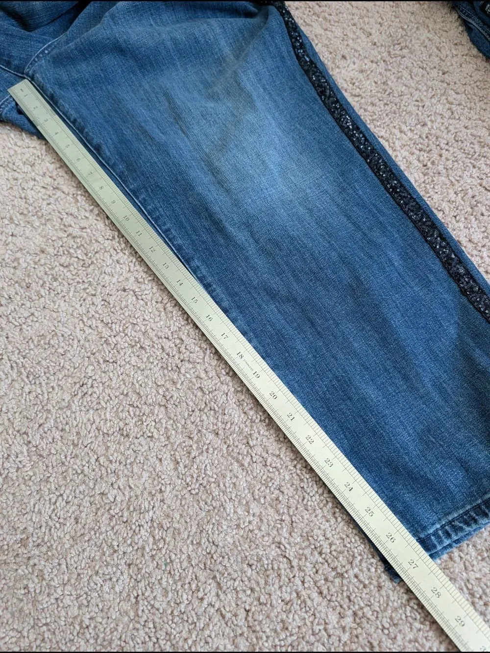 Talbots Womens Stardust Wash Blue Sequin Stripe Straight Leg Jeans Size 22W